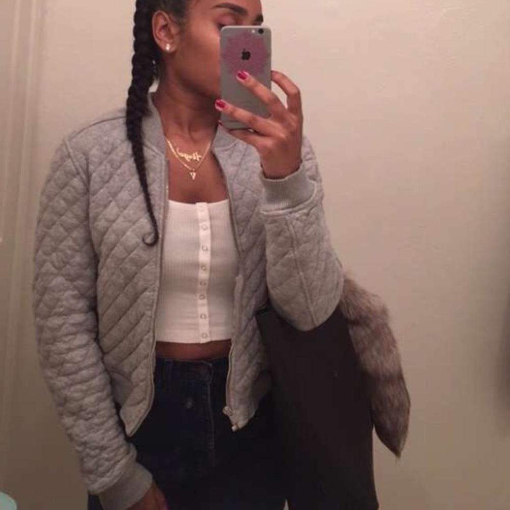 Grey quilted cotton bomber jacket